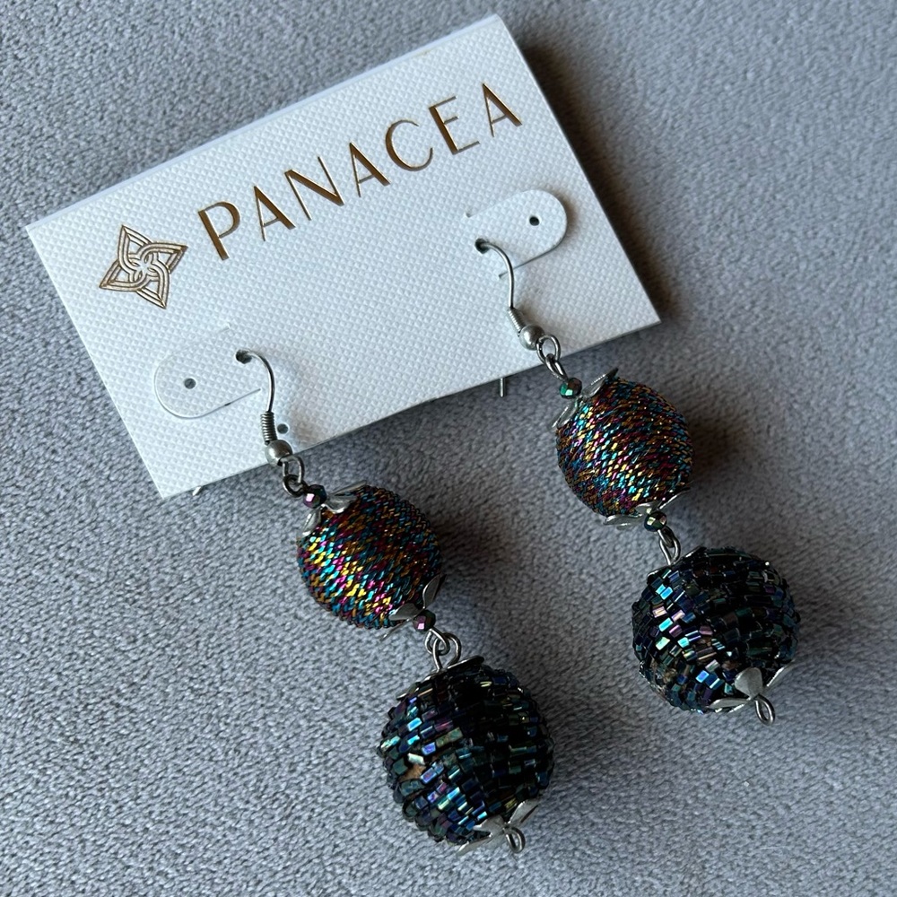 Panacea ~ Beaded Double Ball Drop Earrings ~ Multicolored